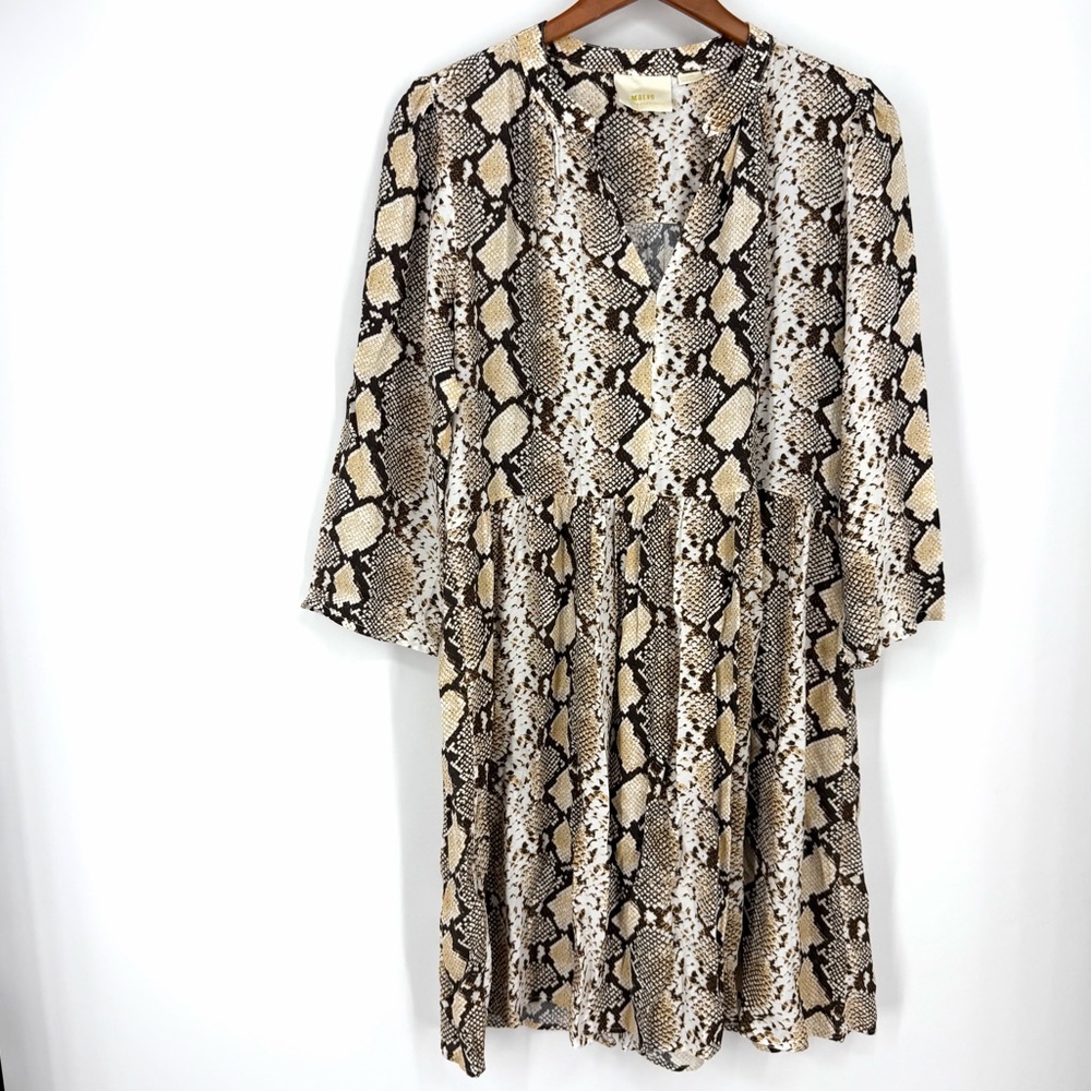 ✨Anthropologie Maeve Snake-Print Mini Dress L Cream Beige Black Offiice Summer